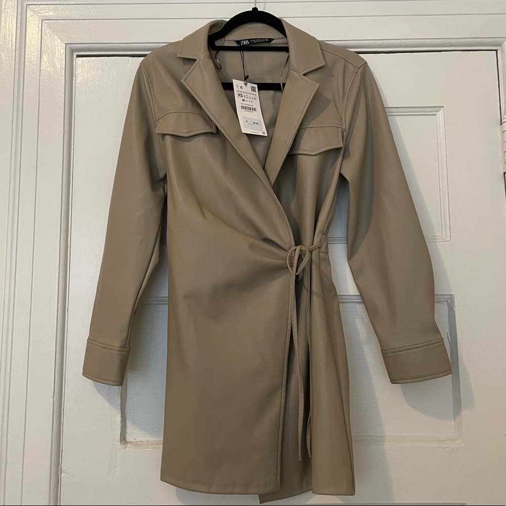 Zara leather tan wrap dress